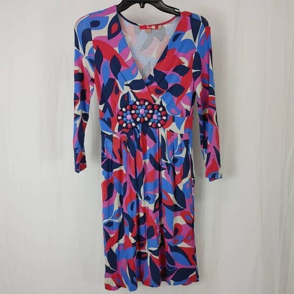 Boden Floral/geometric Beaded Women's Size 4 Knee Length Dress 3/4 Sleeve.
Armpi - Picture 1 of 7